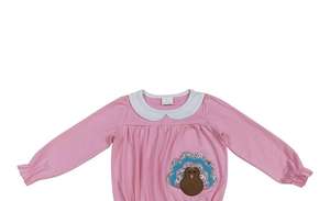 Haute qualité Thanksgiving OOTD barboteuse pour bébé filles broderie si mignon dinde rose manches longues Boutique en gros Offre Spéciale RTS - Product Image 3