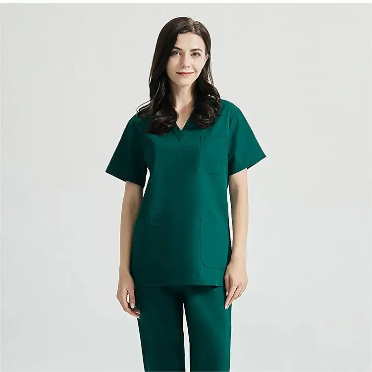 42001 En stock polyester coton uniforme d'infirmière avec conception pédiatrique gommages uniformes infirmière ensembles uniformes d'infirmière femme