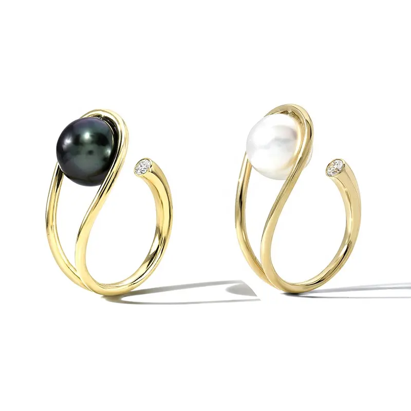 Milskye fashion jewelry anello di barretta di perle d'acqua dolce delicato placcato in oro 18 carati per donna