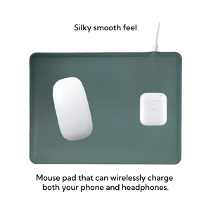 Custom Wireless Charging <b>Mouse</b> Pad 2 in 1 PU Leather Multifunctional Stitched Mousepad Waterproof Desk Pad with Wireless Charger - Product Image 2