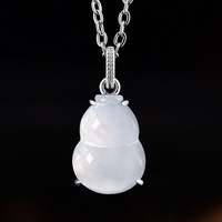 Pendentif en jadéite naturelle du Myanmar en forme de petite gourde, incrusté d'argent S925, style chinois, cadeau UNISEXE avec certificat d'évaluation D392