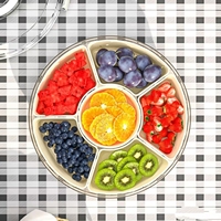Draaibare serveerschaal met 6 compartimenten, draagbaar, voor snacks, fruit en voedsel, met deksel, voor keukenorganisatie