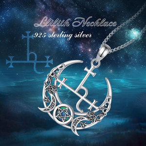 Changda <span class=keywords><strong>Pagan</strong></span> Wiccan Mitología Amuleto Joyería Regalos 925 Plata Esterlina Brujería Ópalo Sigilo de Lilith Colgante Collares - Product Image 2