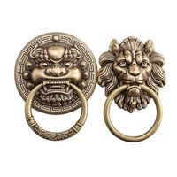 Poignée de battant de porte en laiton massif tête de lion, poignée décorative pour portail animalier, poignée de porte d'entrée robuste, quincaillerie silhouette de lion
