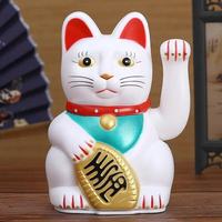 Chat porte-bonheur Maneki Neko doré, 4,5 pouces, à piles, mini figurine en plastique, décor de maison, chat agitant la main