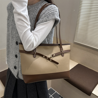 Sac fourre-tout en PU pour femme, grande capacité, couleur contrastante, à porter sous le bras, avec boucle de ceinture et fermeture éclair, chic, pour le bureau, les trajets quotidiens et les occasions décontractées.