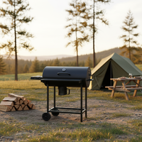 Barbecue extérieur robuste à granulés de bois, pliable, avec double table, chariot à charbon de bois pour jardin, fumoir à revêtement poudré