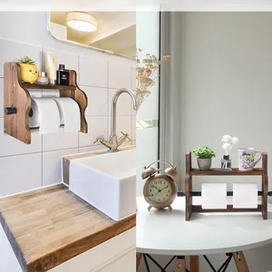 Nhà Bếp Giữ Khăn Giấy Bằng Gỗ Treo Tường Rắn Torched Gỗ Khăn Giấy Cuộn Chủ Với Hiển Thị Lưu Trữ Kệ - Product Image 3