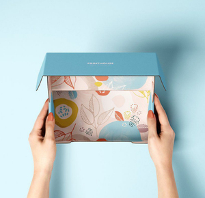 Kartonnen verpakkingsdozen voor kleine bedrijven, cosmetica/huidverzorging, op maat gemaakt logo, blauwe golfkartonnen verzenddoos, goudfolie/opdruk, parfum - Product Image 2
