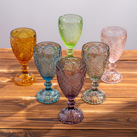 Verres à vin rouge vintage rose clair de 10 onces pour le restaurant de fête de mariage, gobelets à eau en relief de verrerie à tige