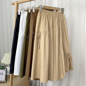 High Waist A-Line Kids Summer Casual Swing <strong>Skirt</strong> Cross-Border New Arrival Slimming Irregular Strap Mid-Length Plain Dyed - Product Image 2
