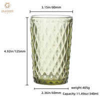 Verres à boire en diamant 12 oz Verre à whisky coloré Verre à eau vintage Ensemble de 4