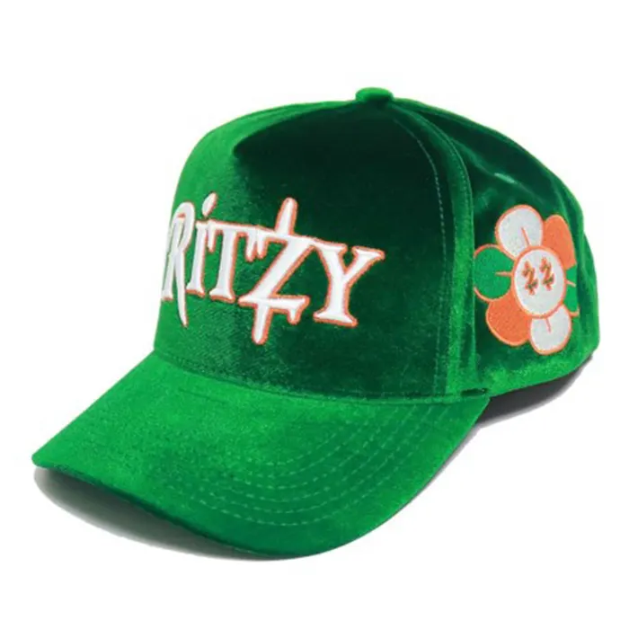 OEM topi Velvet wanita dua warna 5 Panel kualitas tinggi kustom, topi Gorras ayah Logo bordir, topi bisbol Velvet hijau