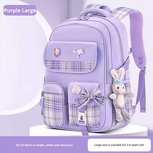 1-3-6 Grade Primary <b>School</b> Girls' Plaid Bow <b>Large</b> Capacity Spine Protection Lightweight Waterproof Double-Shoulder <b>Backpack</b> - Product Image 1