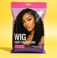 Sacs à perruques personnalisés avec logo imprimé, pochettes à cheveux, sacs à fermeture éclair, sacs à extensions de cheveux à motifs, sacs à perruques en plastique, emballages pour cheveux