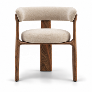Chaise de salle à manger moderne en bois de frêne rembourrée en bouclette avec dossier haut et courbé pour restaurants et salles à manger d'hôtels - Product Image 1