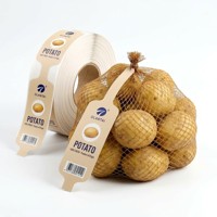 Vente en gros usine : Rouleau d'étiquettes en plastique pour fruits, forme haltère et nœud papillon, avec logo personnalisé, pour sacs filets à fruits