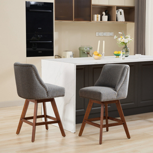 Modern Counter Height Swivel <b>Bar</b> Chairs 26'' Seat Height Paper Rope Gray Outdoor Set of <b>2</b> Lightweight Adjustable - Product Image 1