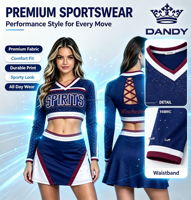 Vente flash : Ensemble d'uniformes de cheerleading personnalisés avec strass, jupe en polyester bleu marine et blanc, pour équipes de danse