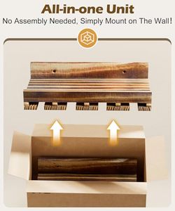 Ensemble de supports à vin muraux, 2 supports à vin <span class=keywords><strong>en</strong></span> bois de pin avec porte-verres, étagères flottantes de <span class=keywords><strong>bar</strong></span> rustiques de style ferme - Product Image 4