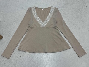 Camiseta de punto con cuello en V y encaje, estilo A, elegante y dulce, de manga larga, acampanada, informal, blusa Y2K para mujer - Product Image 2