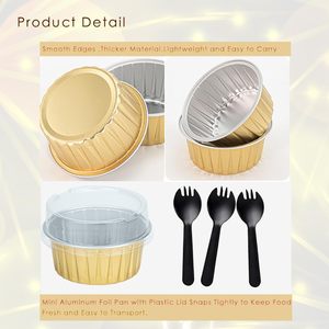 Disposable Microwavable Aluminum Foil Cake Pans PP Plastic Lids Food Grade Sturdy <b>100ml</b> Cupcake Containers for Dessert Parties - Product Image 4