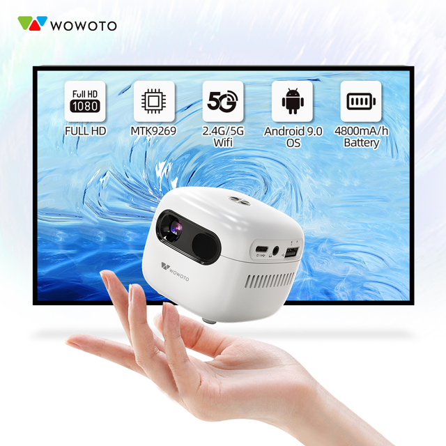 WOWOTO Mini Projector for Phone 150ANSI Lumens Palm Projector 4K DLP Short Throw USB WIFI for Promotional Gift