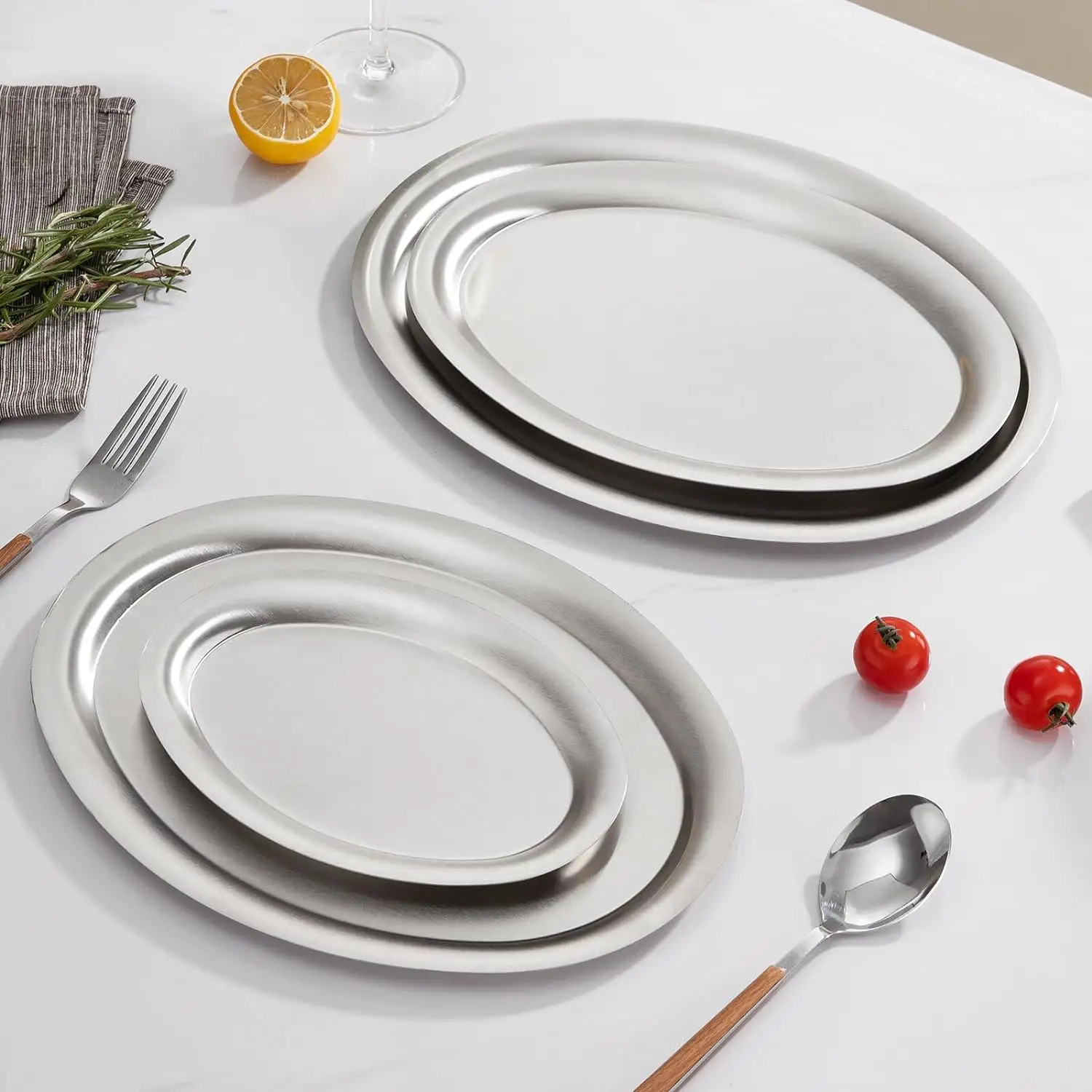 Stainless Steel Serving Tray Baking Plate Charger Plate oval Dinner Plate Suitable For Barbecue Picnic And Dinner