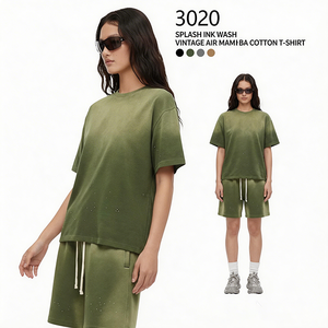 Wholesale Eco-Friendly Vintage Breathable <b>Knitted</b> Crew Neck 2-Piece <b>Set</b> T-shirt Shorts Summer Retro Washed Loose Casual Mens - Product Image 3