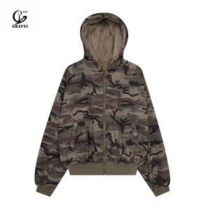 GRAVVI Reversible <b>Camo</b> Sherpa <b>Jacket</b> Vintage Streetwear Hoodie Oversized Fleece Zip up Coat for Men - Product Image 2