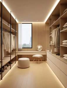 Armoire Walk-In de style minimaliste moderne, couleur bois, espace de rangement multiple, dressing professionnel - Product Image 5