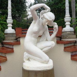 Sculpture de femme Godiva sur cheval en marbre blanc naturel taille réelle - Product Image 6