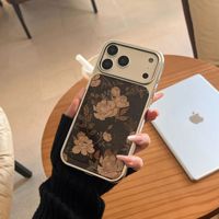 Coque de luxe style coréen avec motif rose pour iPhone 17, 13, 11 Pro Max, coque de téléphone plaquée argent avec bordure argentée pour iPhone 18 Pro