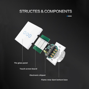 Interruptor de Inducción Táctil Sensible de Lujo para Interiores, Tipo 86, <span class=keywords><strong>1</strong></span>/2/3 Vías, Panel de Vidrio Blanco, Negro y Dorado, con Indicador Azul y Rojo - Product Image 5