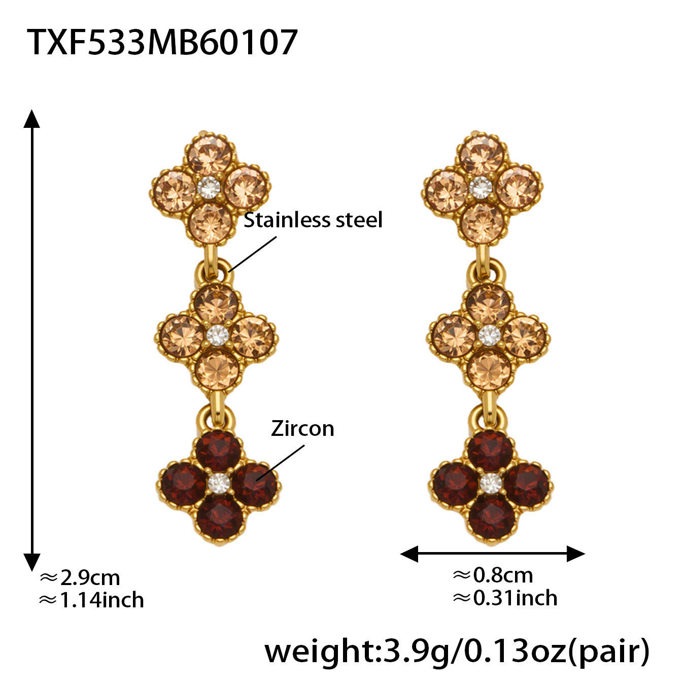 Boucles d'oreilles zircon champagne Txf533
