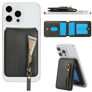 Universal Magnetic Card Holder <strong>Compatible</strong> with <strong>MagSafe</strong> Phones <strong>Cases</strong> RFID Blocking PU Leather Phone Wallet with Zipper Pocket - Product Image 1