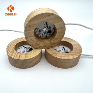 2024 factory wholesale Christmas gif round 3D usb wooden table lamp led wall wooden stand for display base Led night lamp