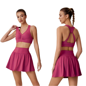 Custom Logo Women Golf Tennis Yoga <b>Skirt</b> Set 2 Piece Breathable Sports Bra Print Tennis Shorts Yoga Set for Women - Product Image 1