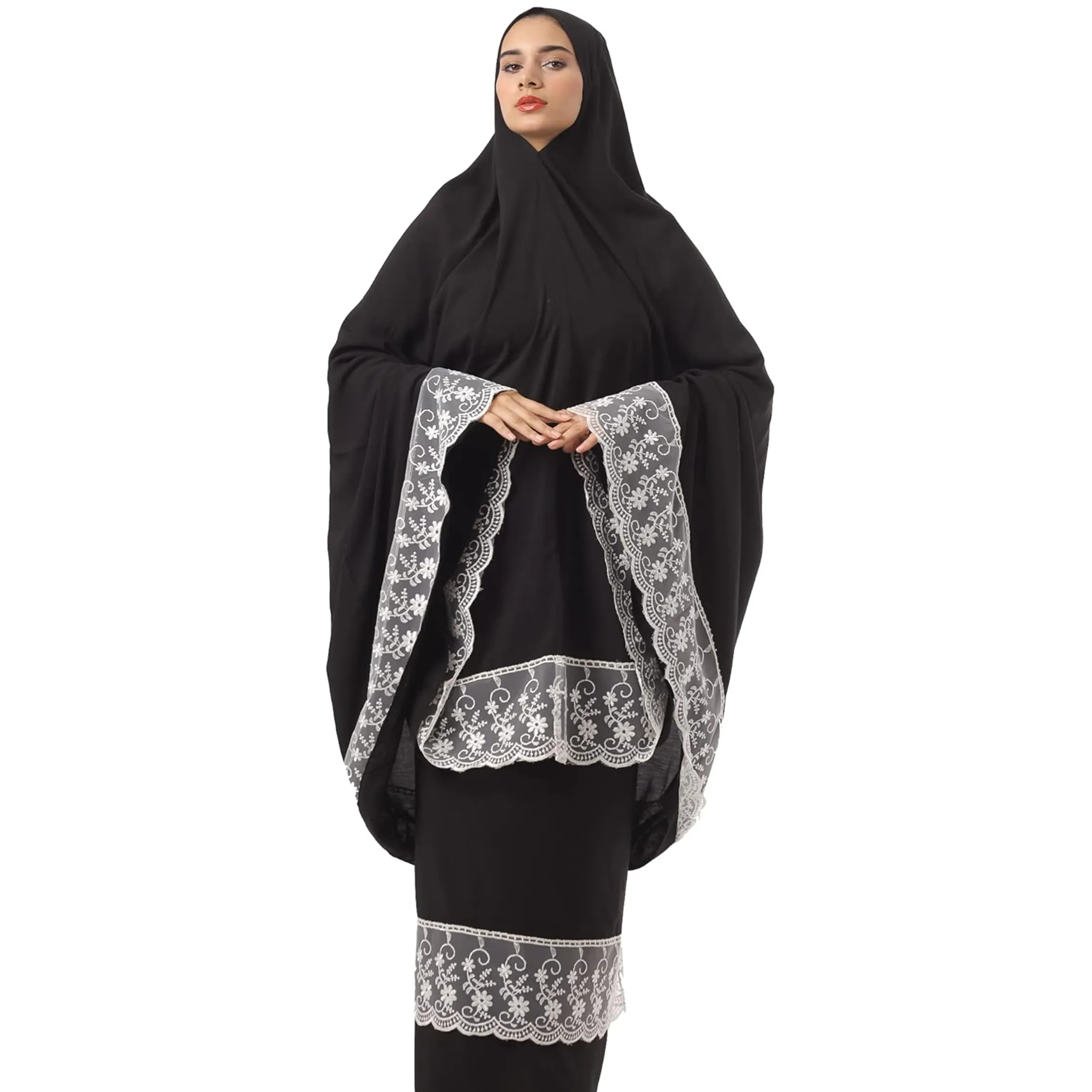 Abito musulmano in due pezzi 3076 per la preghiera islamica-comodo ed elegante abito da preghiera nero abaya dubai Hijab