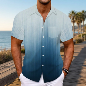 M-3XL Summer V-neck <b>100</b>% <b>Polyester</b> Quick Dry Broadcloth Stand Neck Short Sleeve Men's Casual Shirt Cardigan Streetwear - Product Image 3