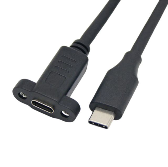 PD 100W Fast Charging USB C Male to USB C Female Extention Cable 4K Video With Locking Screw Panel Mount Cable