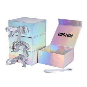Custom Design Luxury Holographic Paper Magnet Flap Clothing Paper Box Foldable <b>Magnetic</b> <b>Gift</b> <b>Boxes</b> With Ribbon - Product Image 1