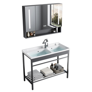 อ่างล้างหน้าแบบตั้งพื้นทำจากสเตนเลสสีดำกันน้ำได้ลึกกันน้ำกันความชื้น - Product Image 3