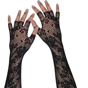 Черные винтажные кружевные женские длинные перчатки без пальцев для вечеринки