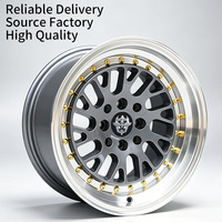 Jantes en aluminium Flowtone de haute qualité, 15 pouces, 4x100/114.3, gris canon, lèvre usinée, rivets, design maillé, pour Honda, Toyota, Mazda