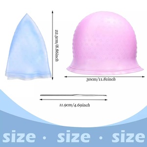 Vente en gros de bonnet de teinture en silicone pour cheveux, bonnet de teinture multicolore avec crochet en métal pour salon de coiffure à domicile - Product Image 3