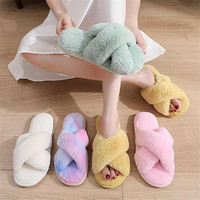 Chaussons tendance à bout ouvert pour femmes, en fausse fourrure de lapin, doux et confortables, à bandes croisées, pour intérieur et extérieur