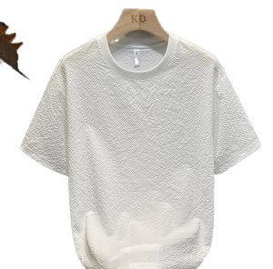 Camiseta de Verano 2025 para Hombre, Cuello Redondo, Manga Corta, Formal, Lisa, Textura Seersucker, Diseño Europeo, Ecológica, Transpirable y de Secado Rápido - Product Image 1