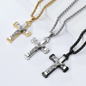 New cross-border hip-hop street style cross <b>titanium</b> steel necklace for men, unique and versatile, suitable for all outfits, pen - Product Image 2