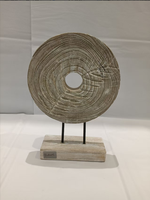 Sculpture d'arbre creuse sculptée à la main en bois massif, grain concentrique, blanchie à la chaux, style Wabi Sabi, décoration de table